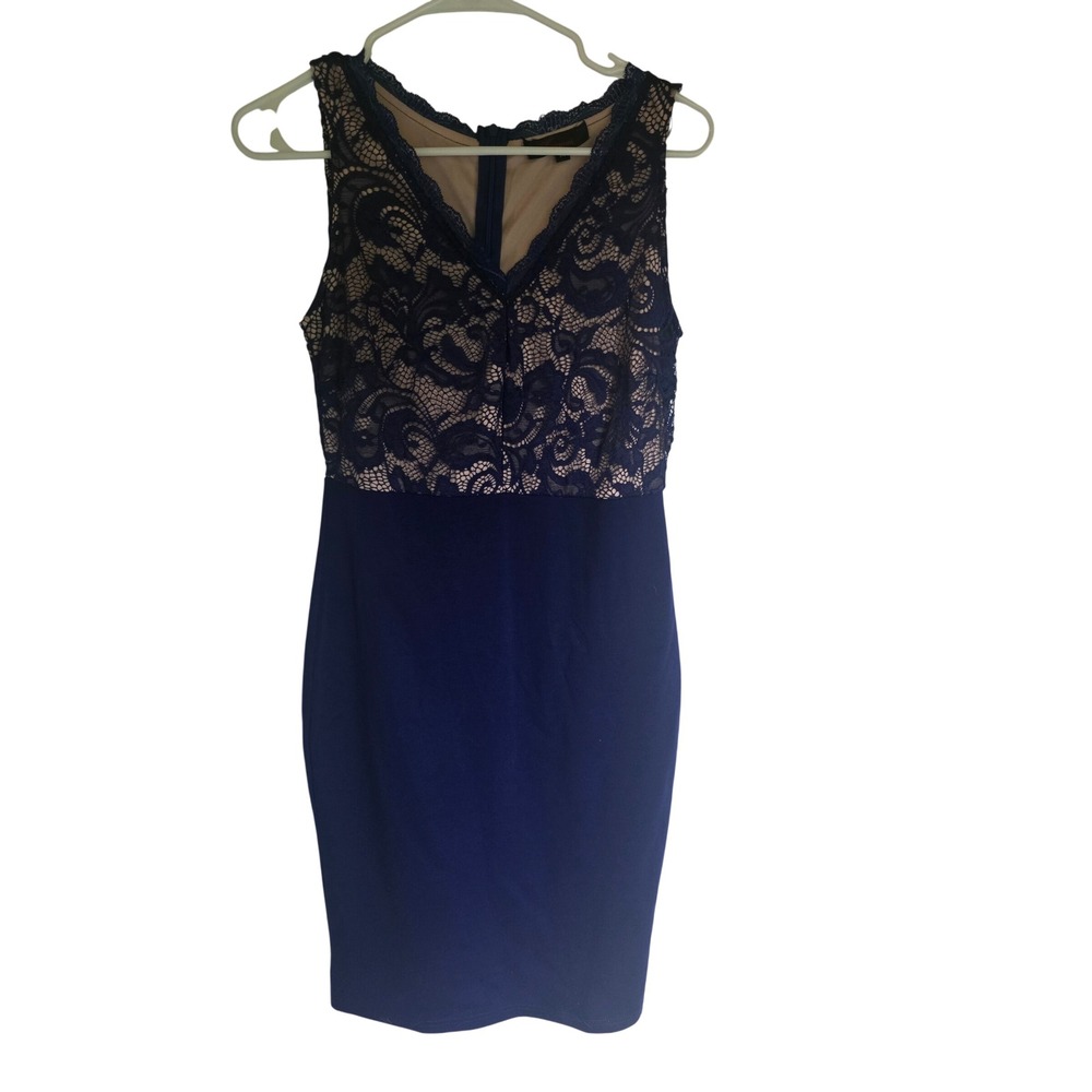 Viwenni Navy Blue Lace V-Neck Sheath Cocktail Dress Womens Medium Sleeveless